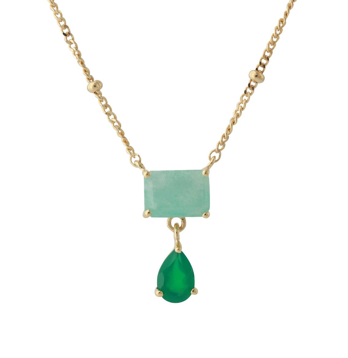 18ct gold-plated silver necklace with amazonite & green onyx
