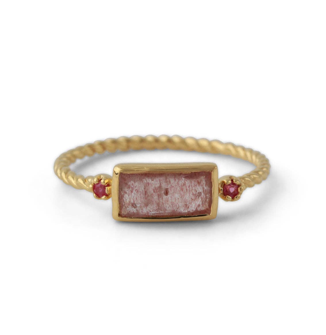 18ct gold plated silver ring with strawberry quartz & ruby