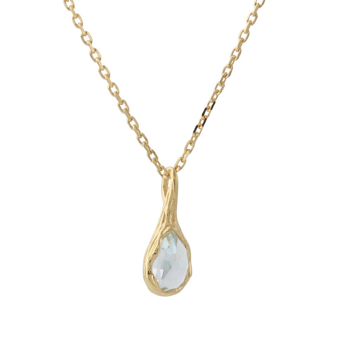 18ct gold-plated silver teardrop necklace with light blue topaz