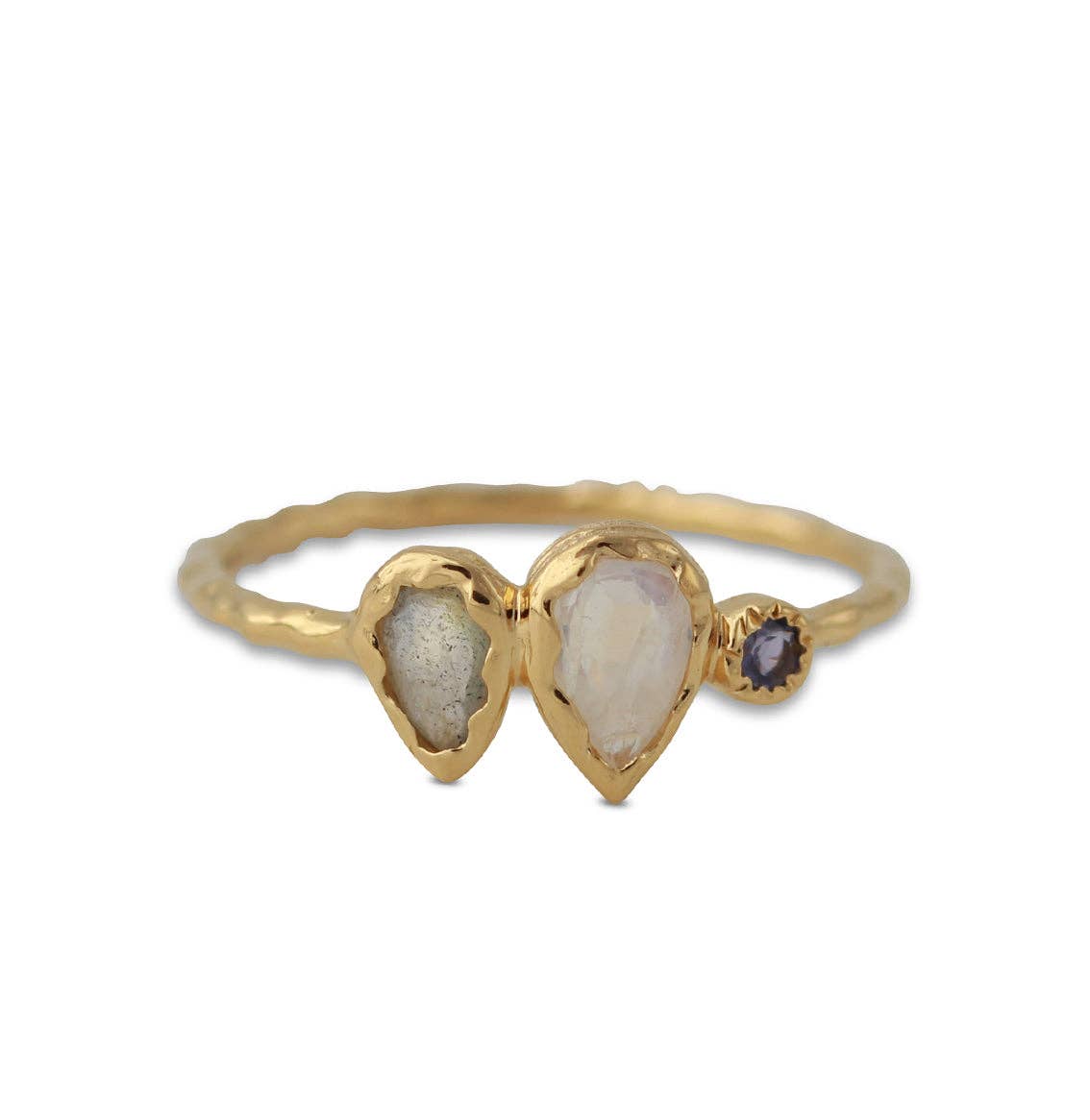 Trio Moonstone, Labradorite and Iolite Ring in 18ct Gold-Plated Sterling Silver