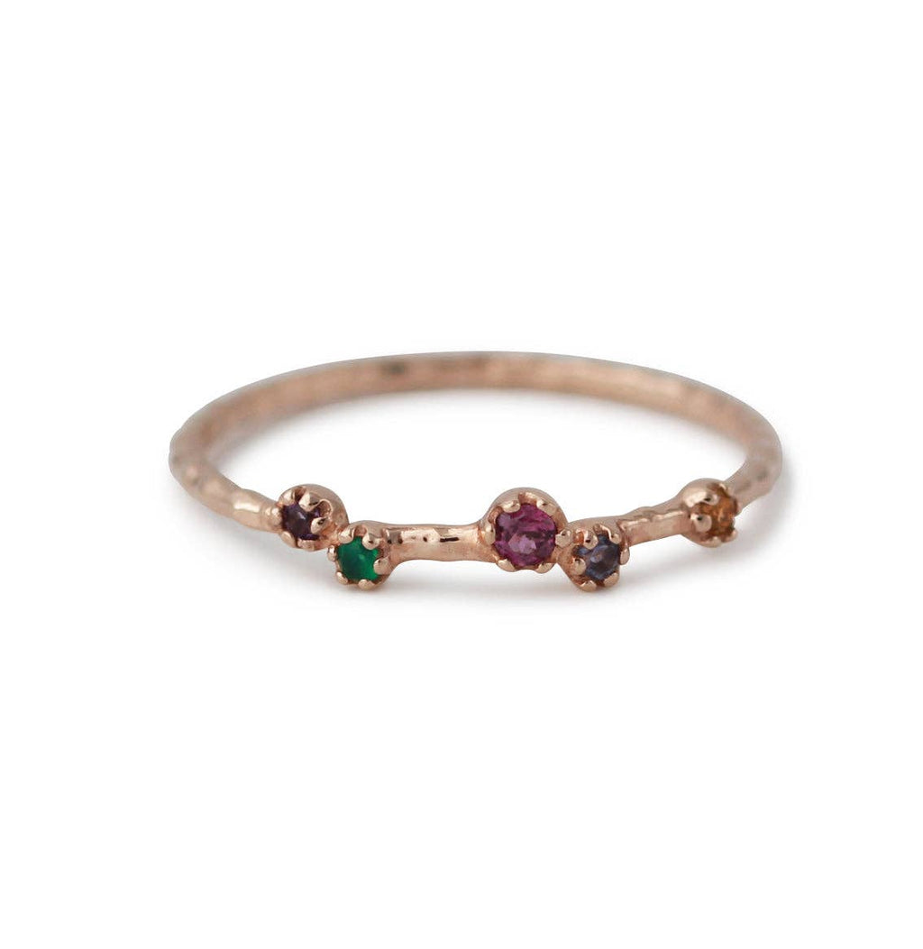 Silver ring rose gold plated with various gemstones
