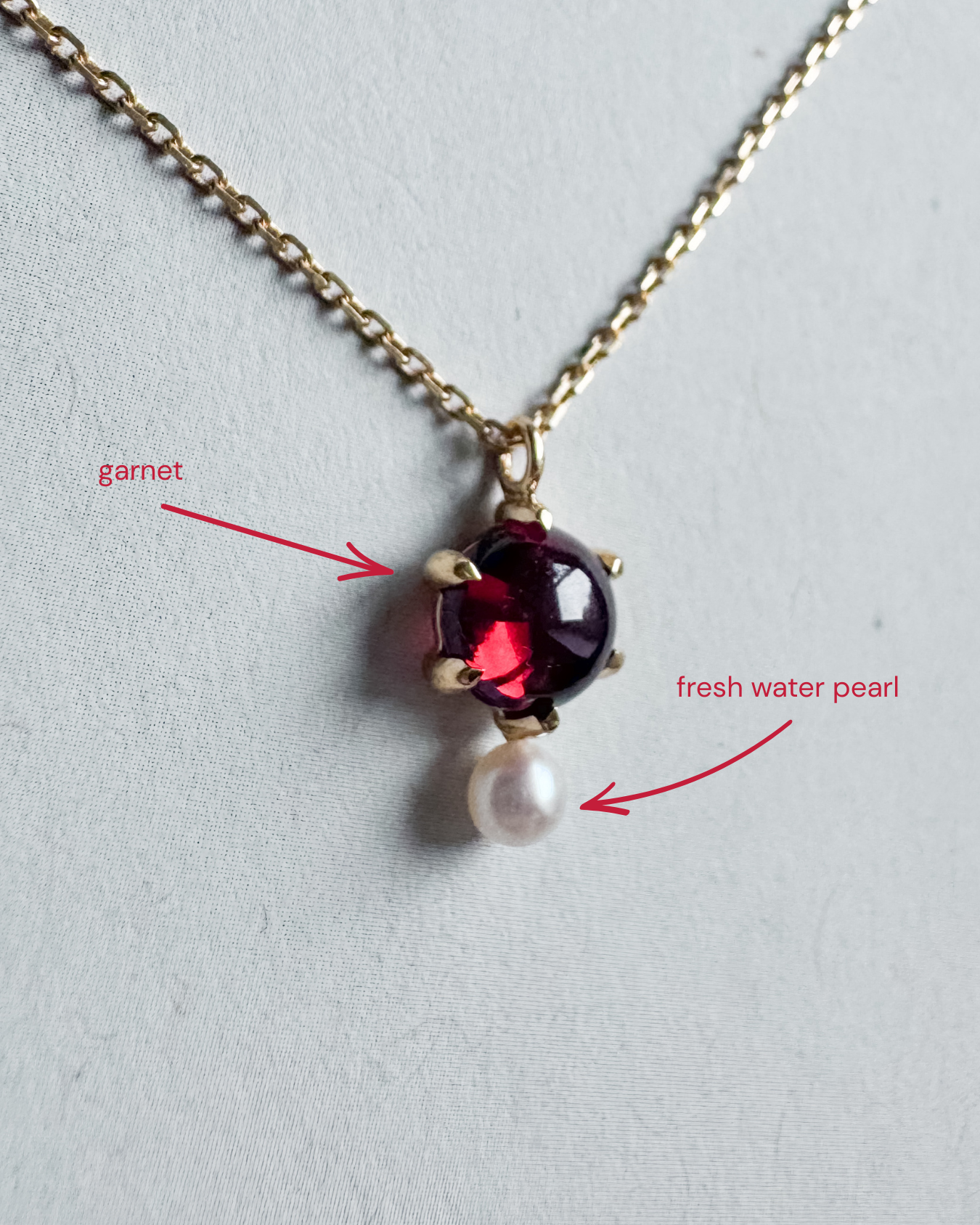 Majestic 18ct gold-plated silver necklace with garnet and pearl
