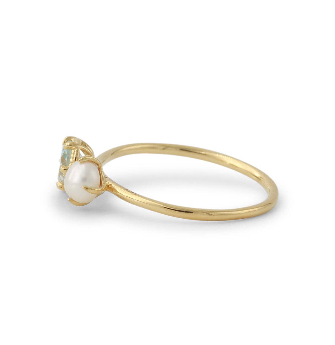 Silver ring 18ct gold-plated with 4x6 mm topaz & 4 mm freshwater cultured pearl
