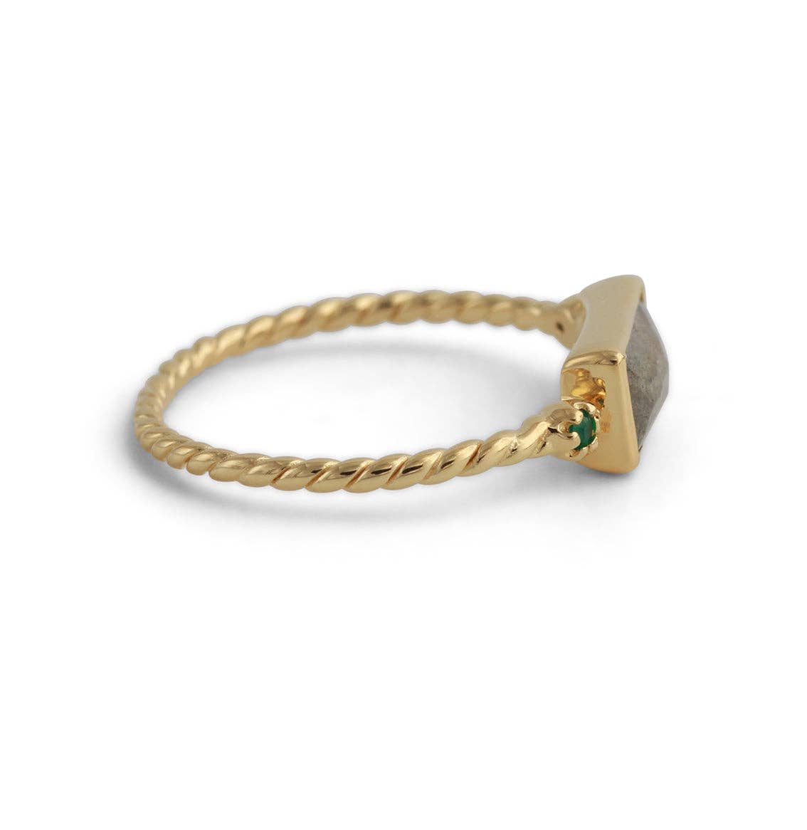 18ct gold plated rope silver ring with labradorite & green onyx