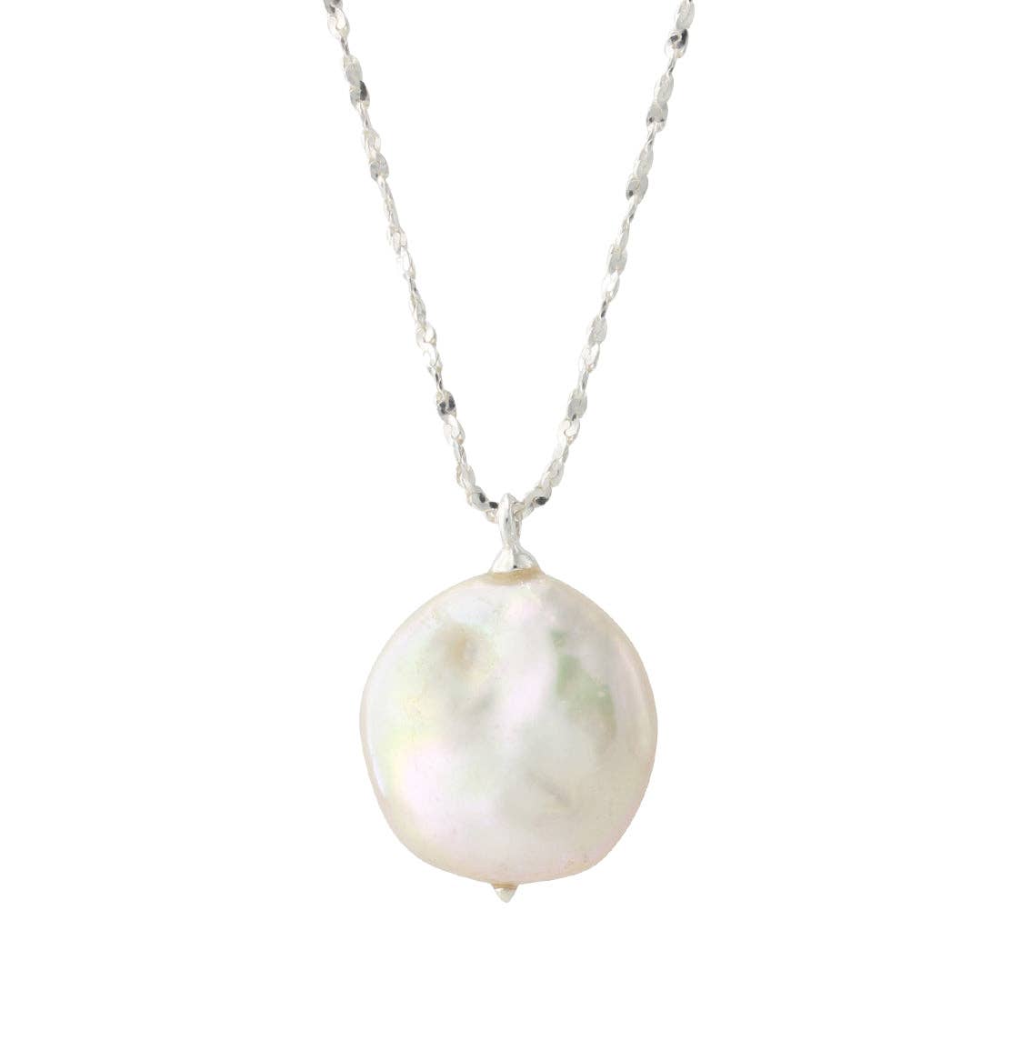 Silver necklace with 13mm South Sea pearl, chain 40+5 cm
