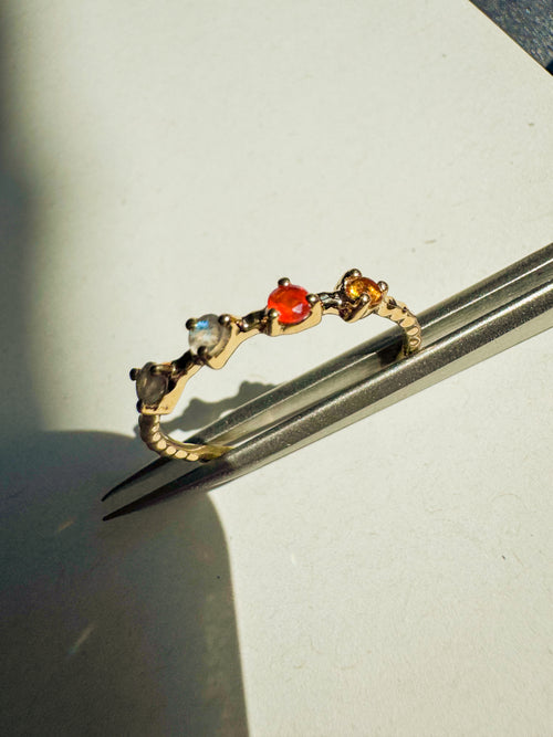 18ct Gold-Plated Sterling Silver Ring with Carnelian, Citrine and Labradorite
