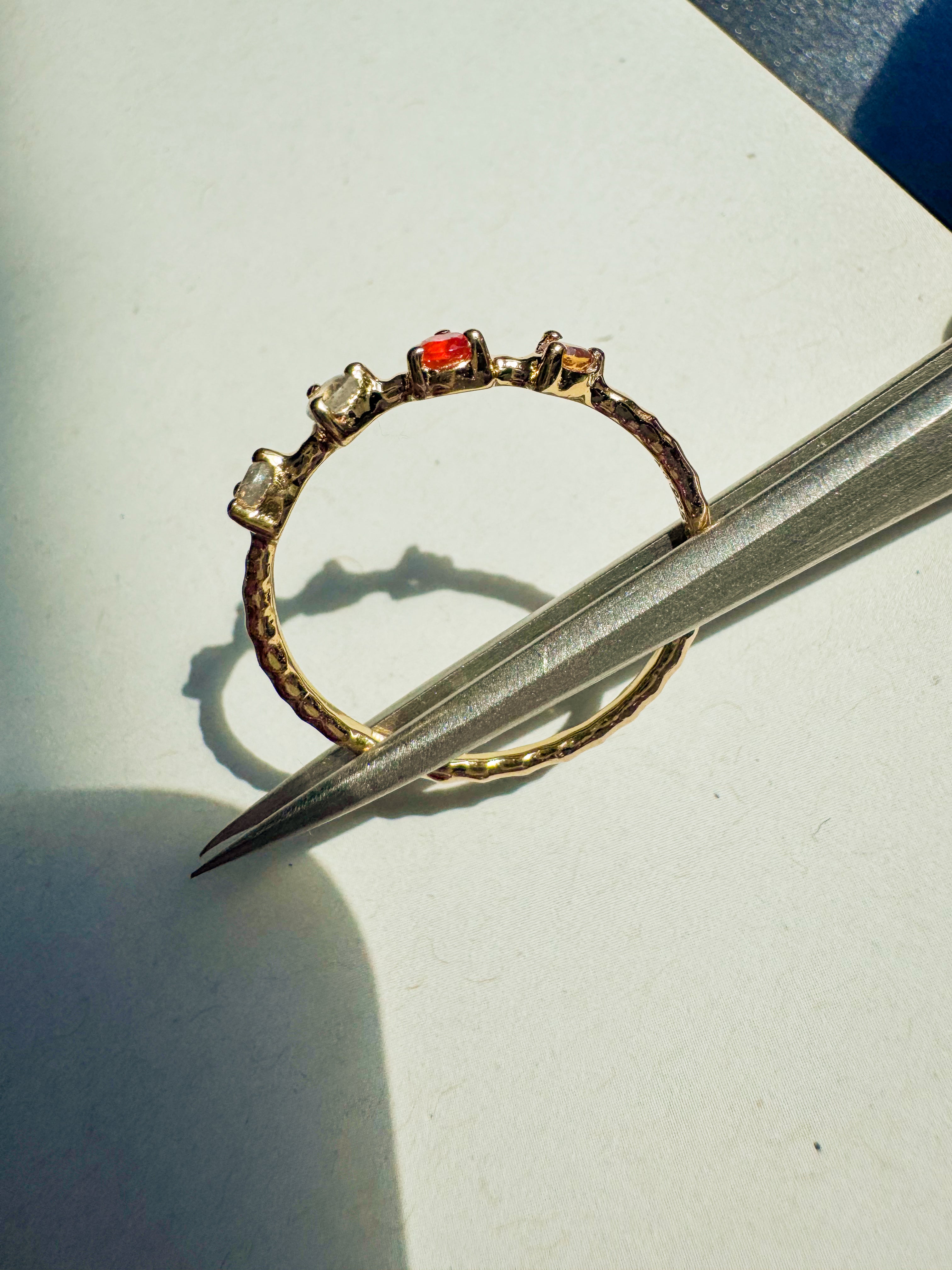 18ct Gold-Plated Sterling Silver Ring with Carnelian, Citrine and Labradorite
