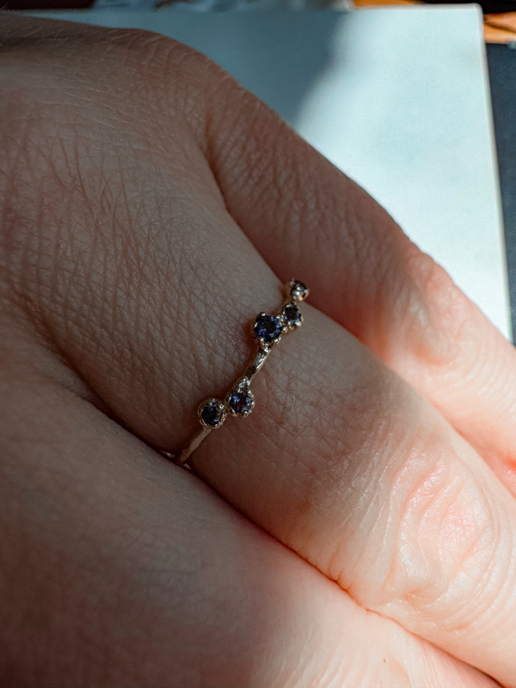 18ct Gold-Plated Sterling Silver Ring with Iolite stones