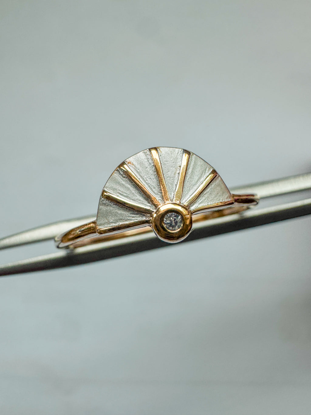 Gold-Plated Sterling Silver Fan Ring  - Art Deco