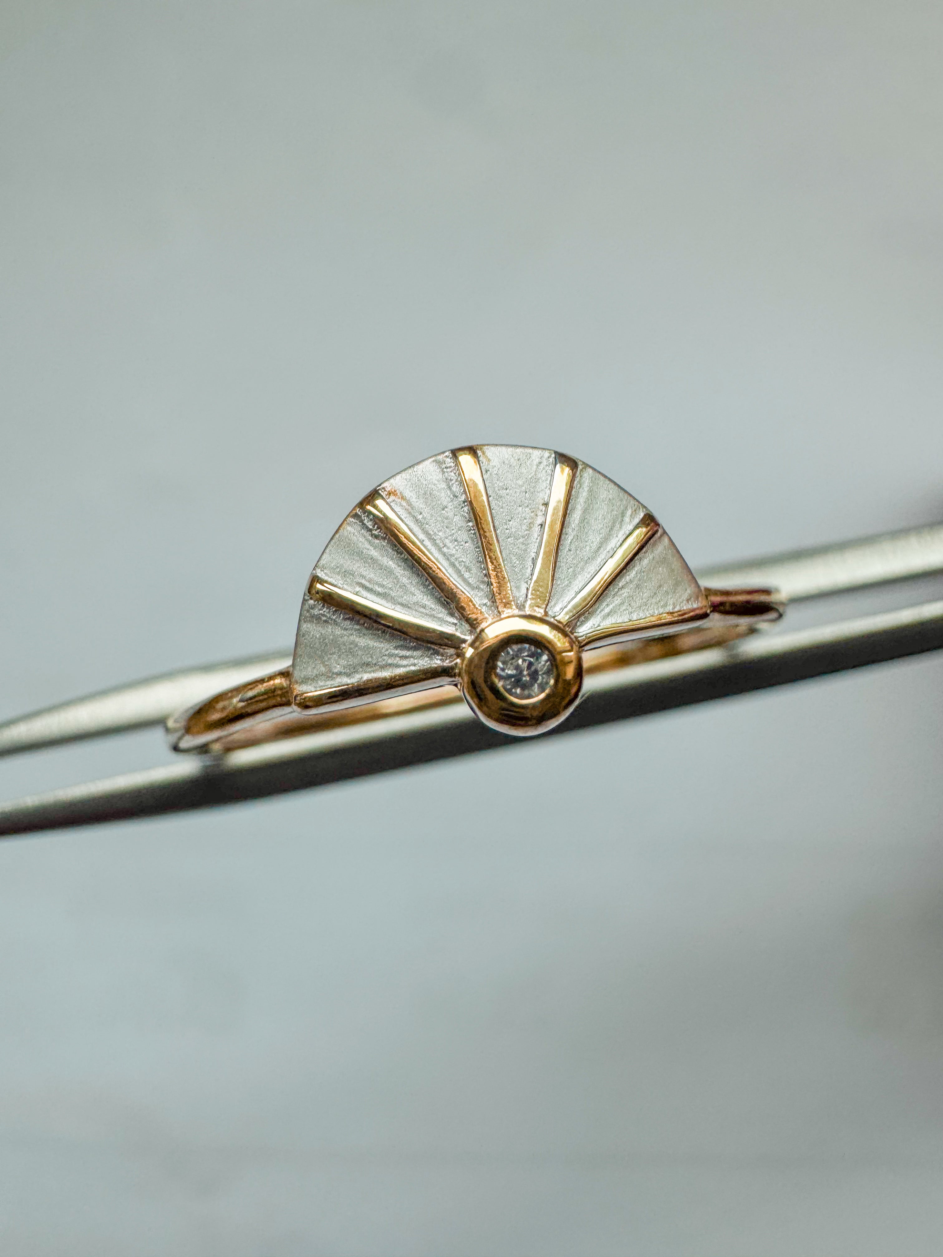 Gold-Plated Sterling Silver Fan Ring  - Art Deco