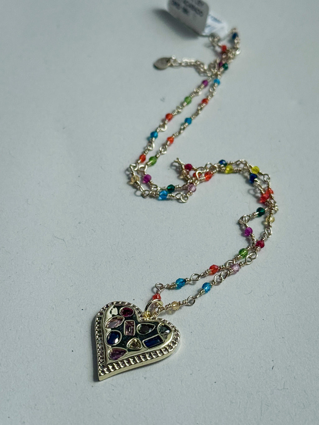 18k Gold-Finish Sterling Silver Heart Necklace with Multicolour Beads