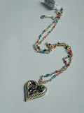 18k Gold-Finish Sterling Silver Heart Necklace with Multicolour Beads