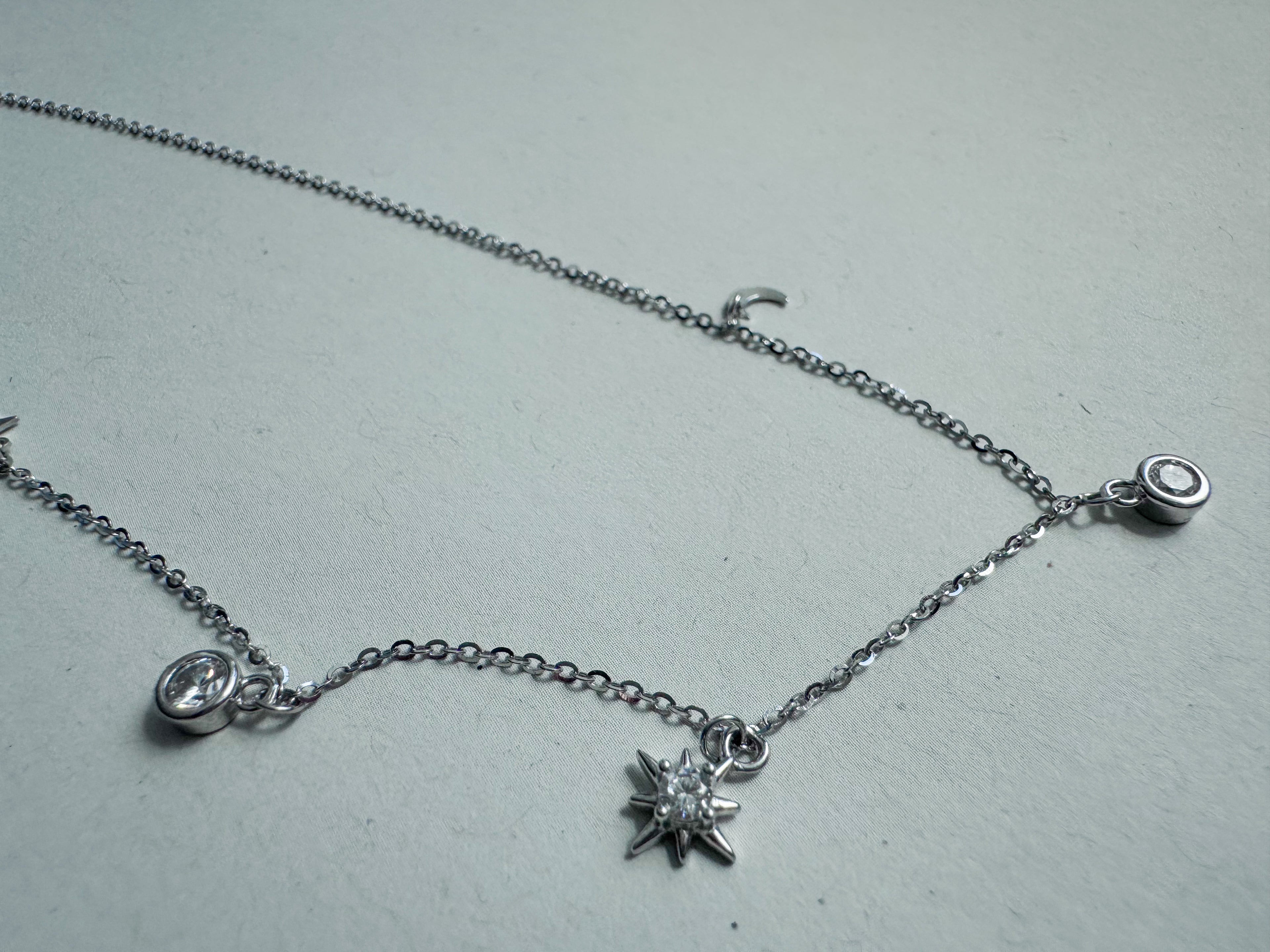 Rhodium-Plated Sterling Silver Star Necklace with Cubic Zirconia
