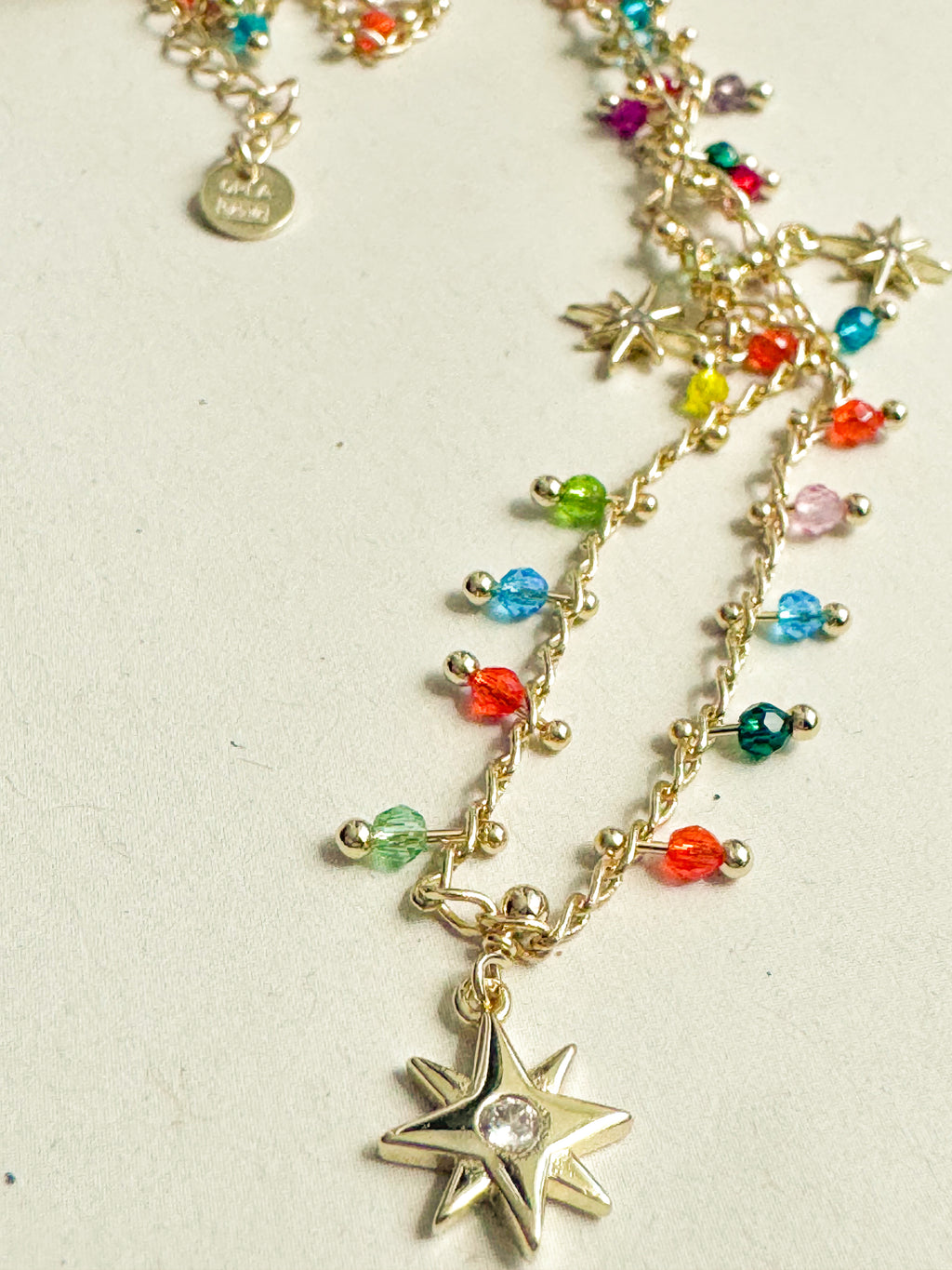18k Gold-Finish Sterling Silver Necklace with Multicolour Crystal & Star Charms