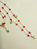18k Gold-Finish Sterling Silver Necklace with Red Crystal & CZ Charms