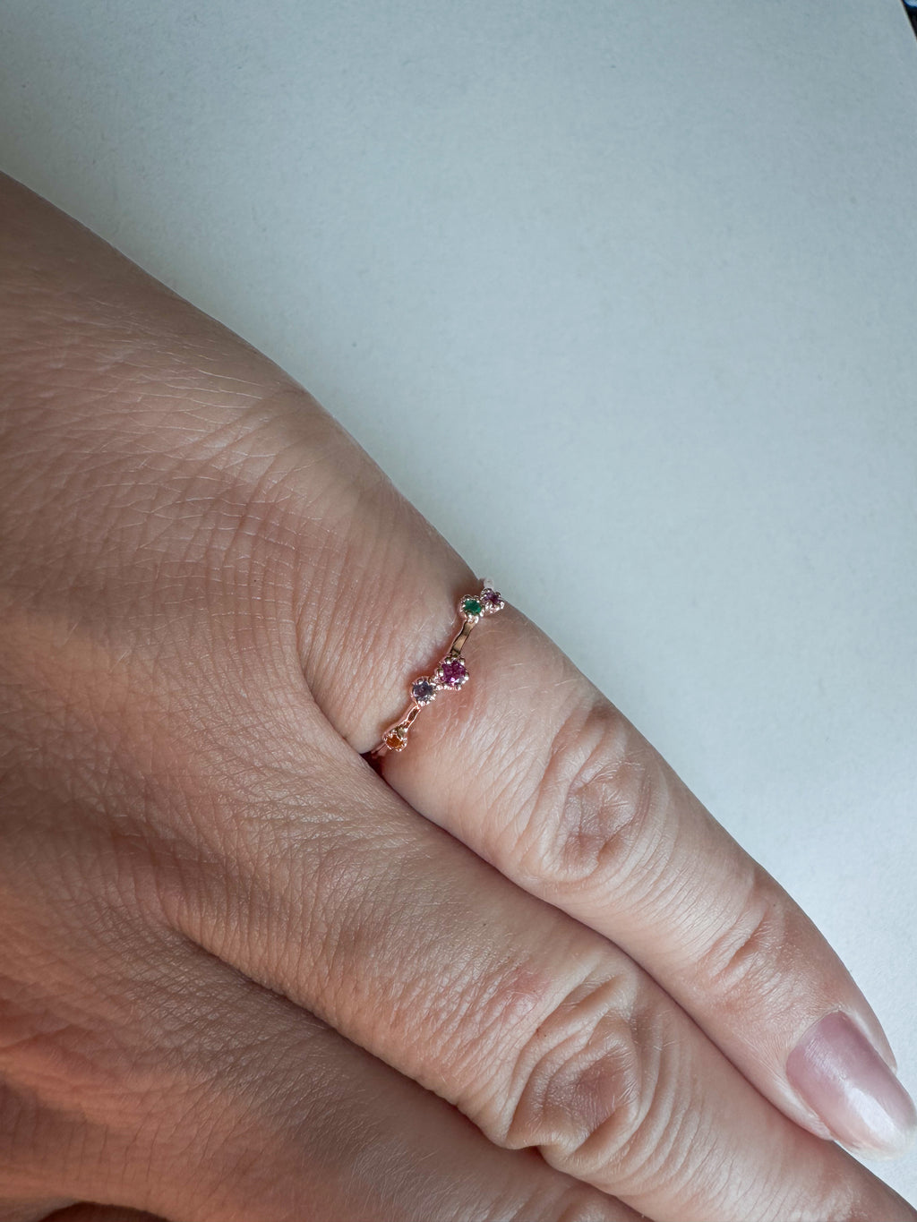 Silver ring rose gold plated with various gemstones