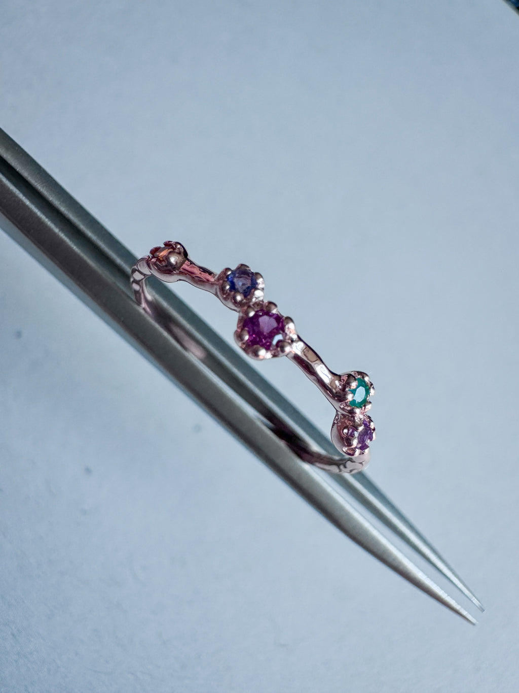 Silver ring rose gold plated with various gemstones