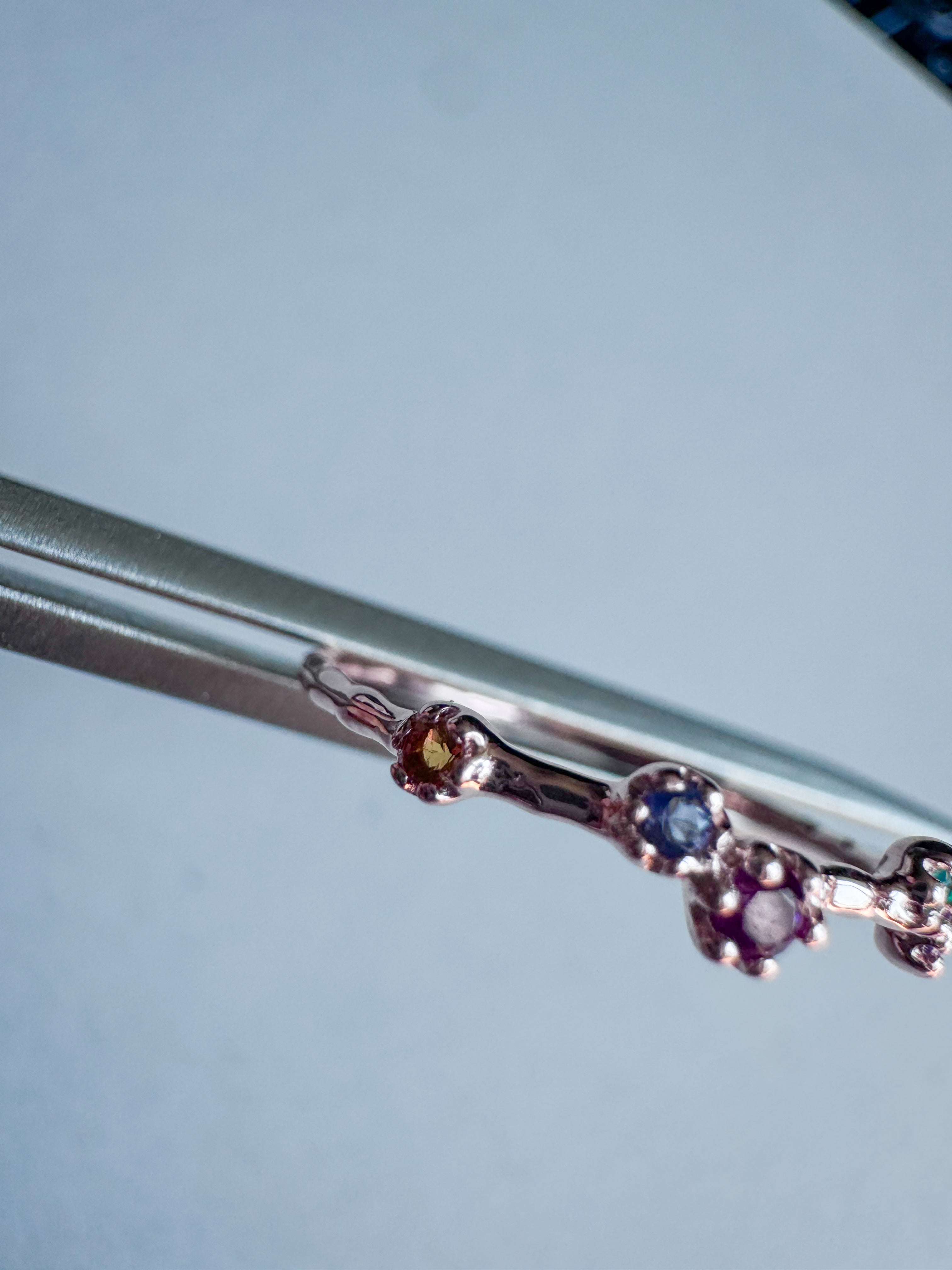 Silver ring rose gold plated with various gemstones
