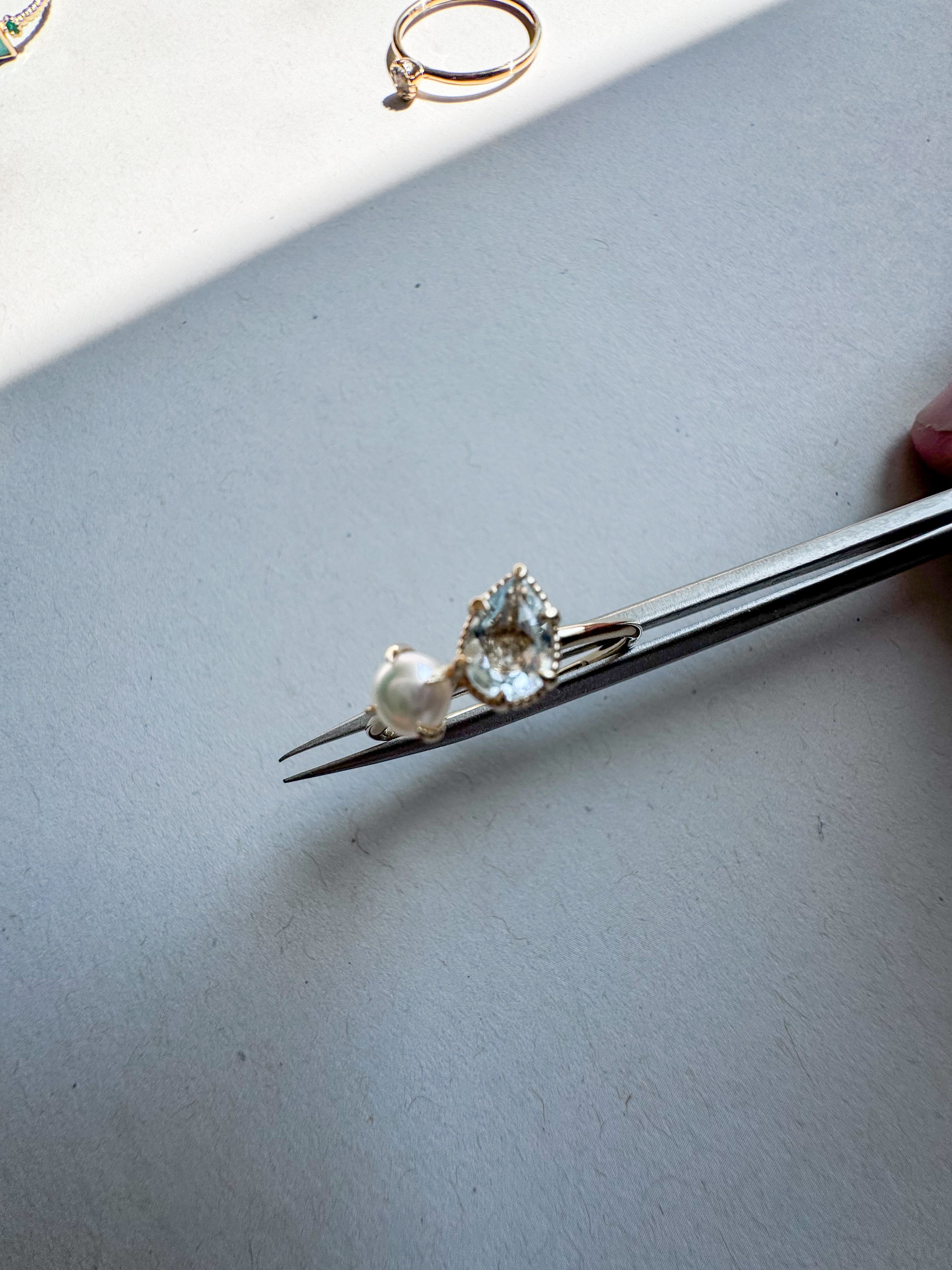 Silver ring 18ct gold-plated with 4x6 mm topaz & 4 mm freshwater cultured pearl