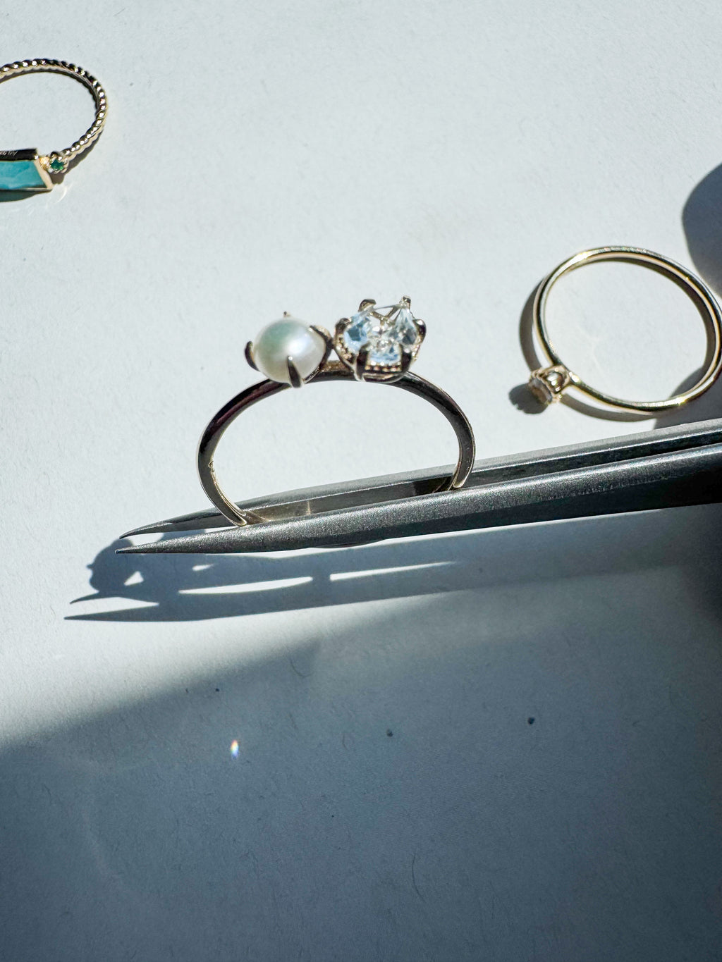 Silver ring 18ct gold-plated with 4x6 mm topaz & 4 mm freshwater cultured pearl