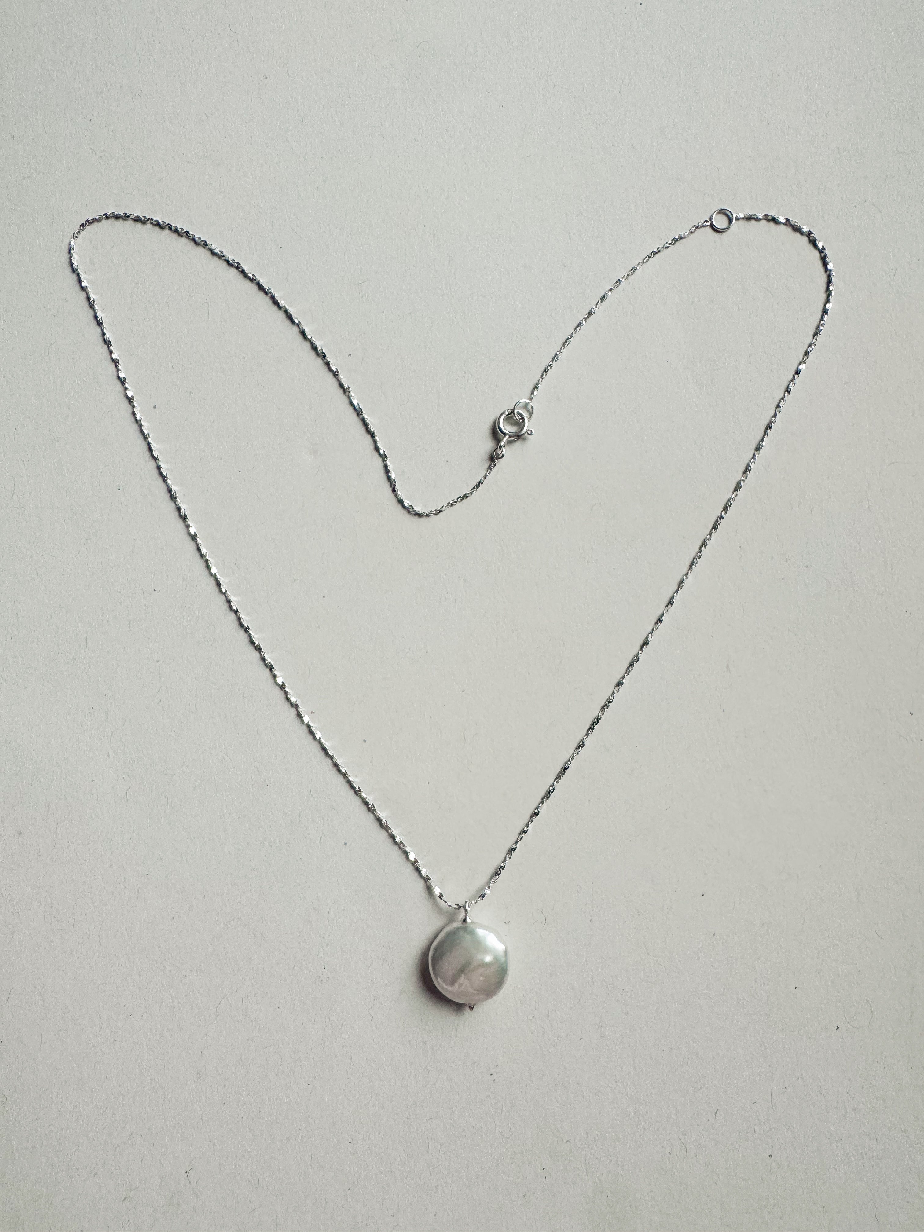 Silver necklace with 13mm South Sea pearl, chain 40+5 cm
