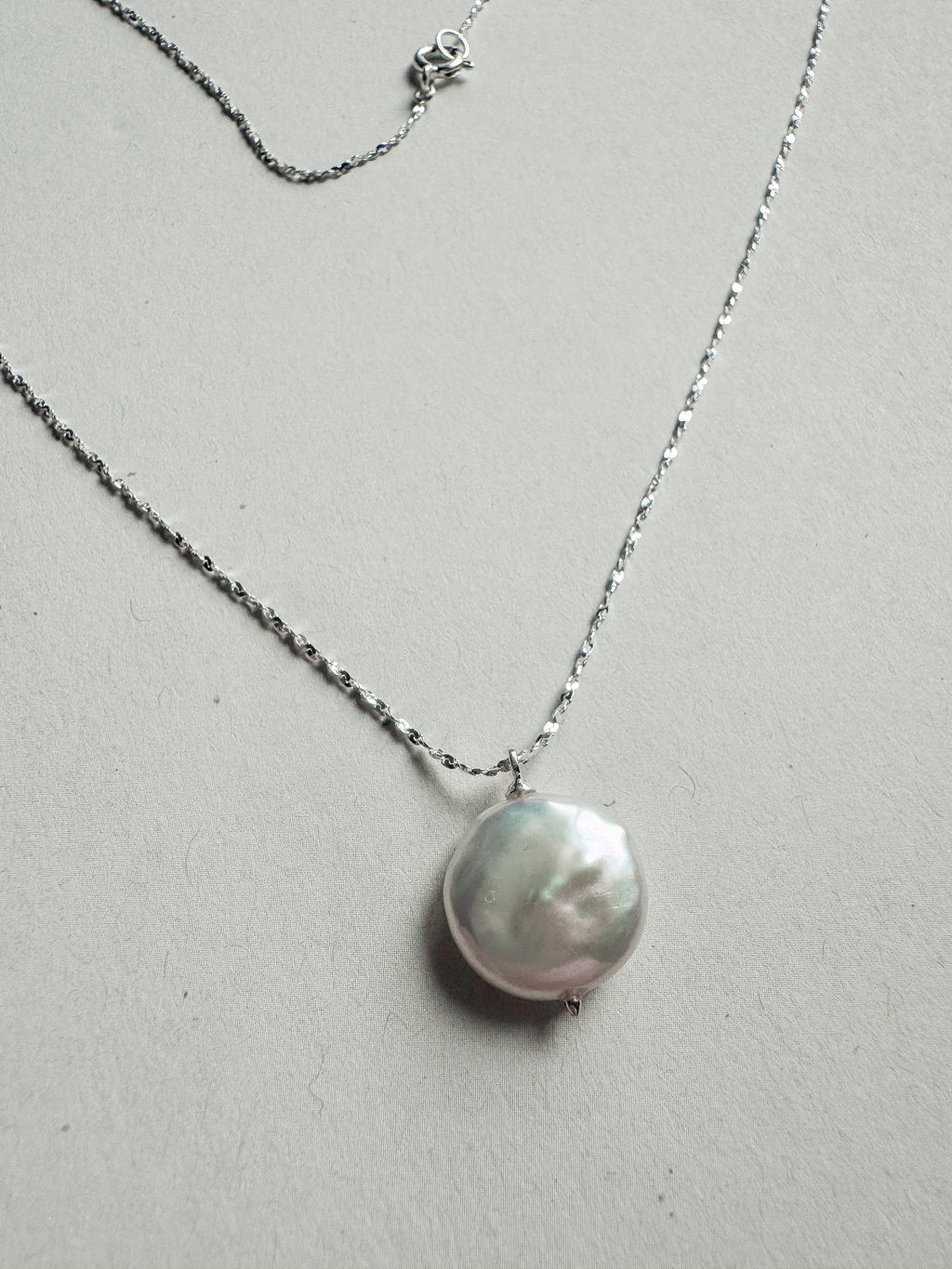 Silver necklace with 13mm South Sea pearl, chain 40+5 cm