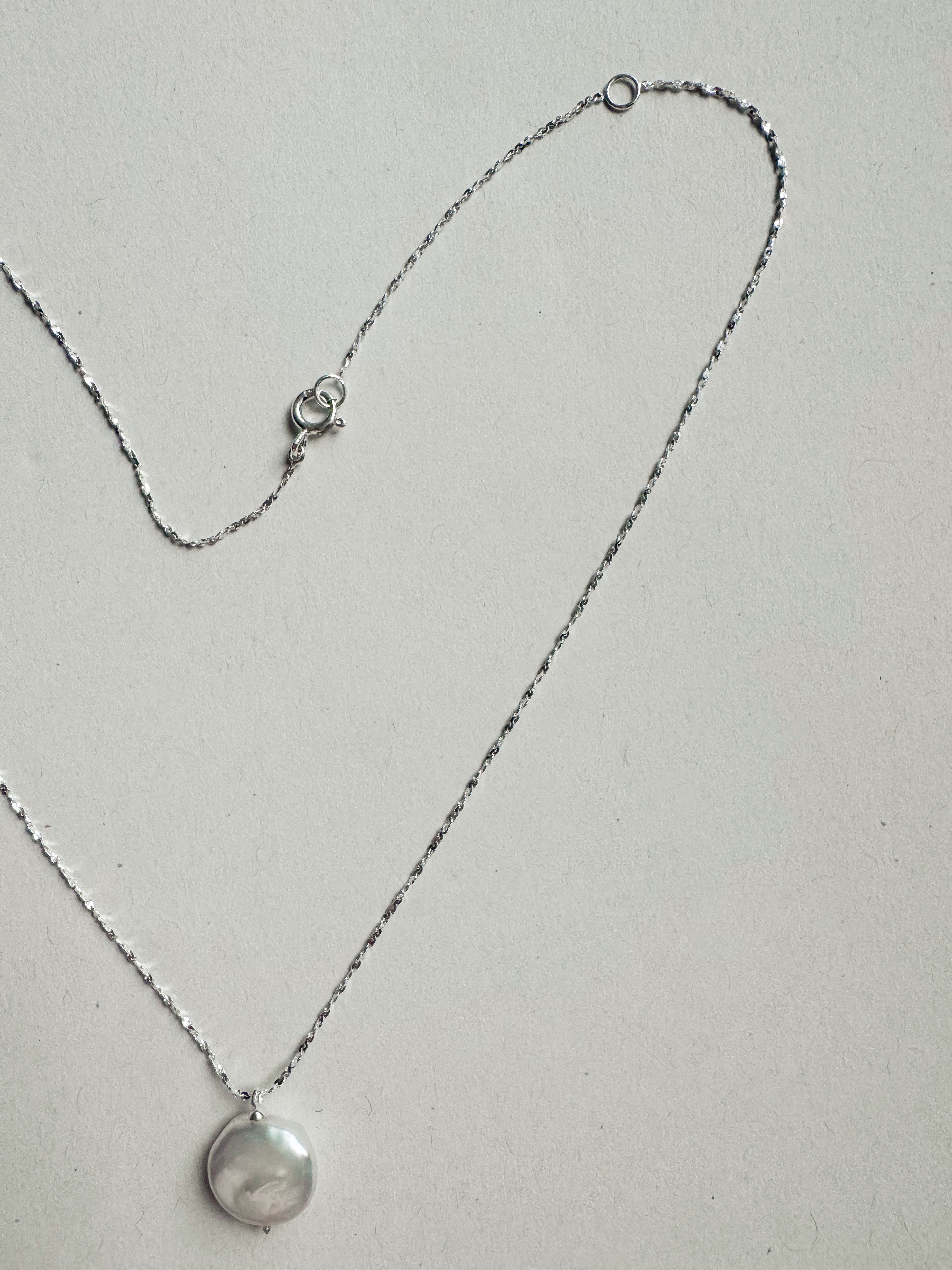 Silver necklace with 13mm South Sea pearl, chain 40+5 cm