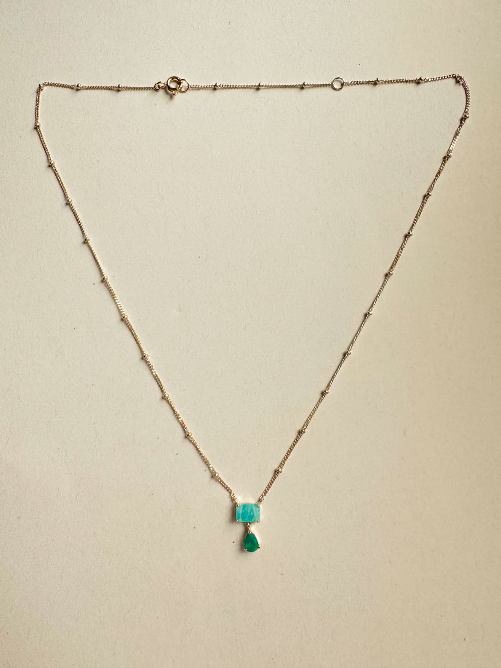 18ct gold-plated silver necklace with amazonite & green onyx