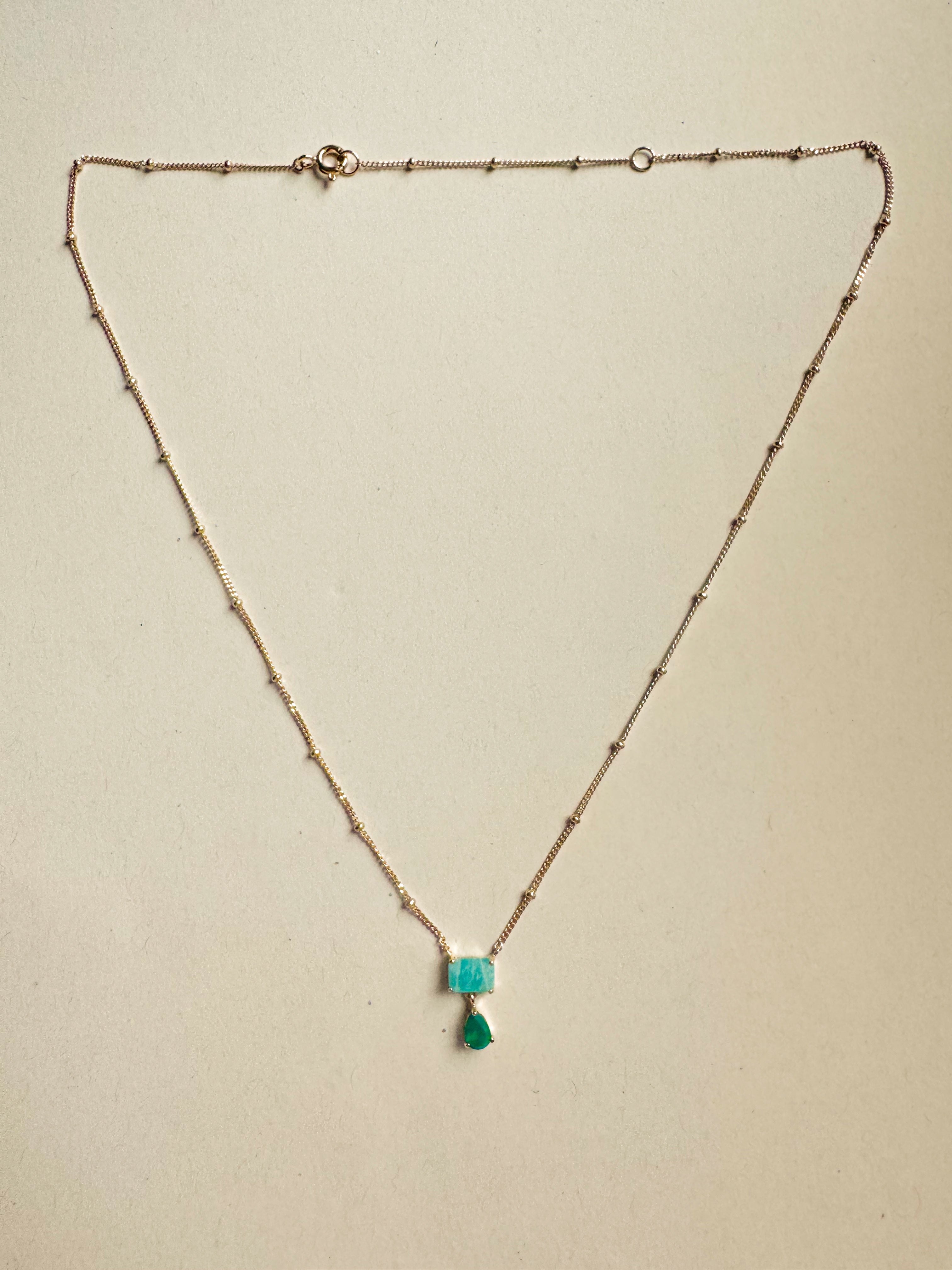 18ct gold-plated silver necklace with amazonite & green onyx