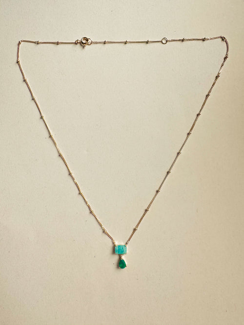 18ct gold-plated silver necklace with amazonite & green onyx