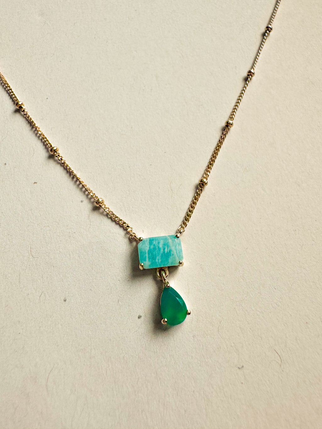 18ct gold-plated silver necklace with amazonite & green onyx