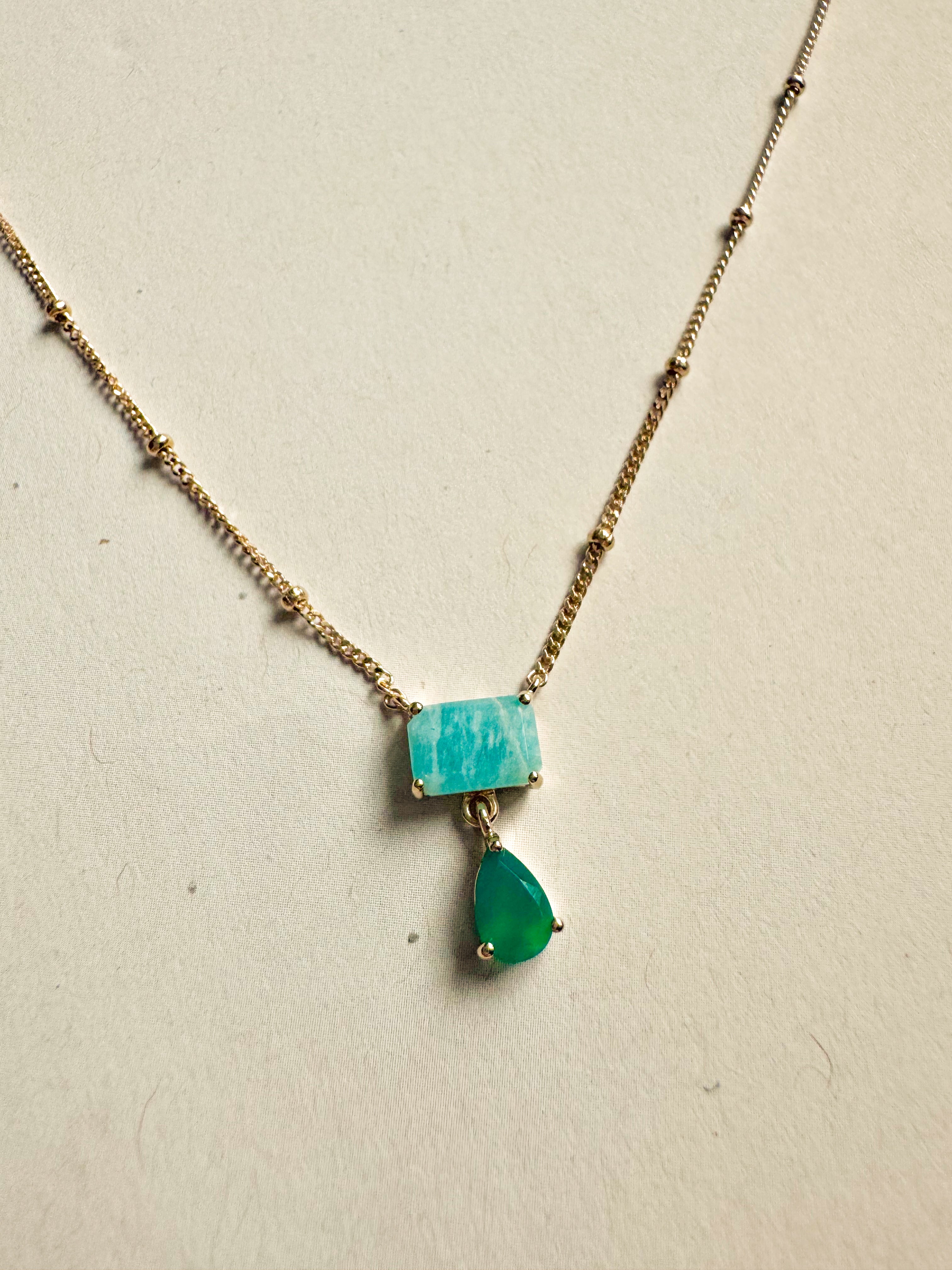 18ct gold-plated silver necklace with amazonite & green onyx