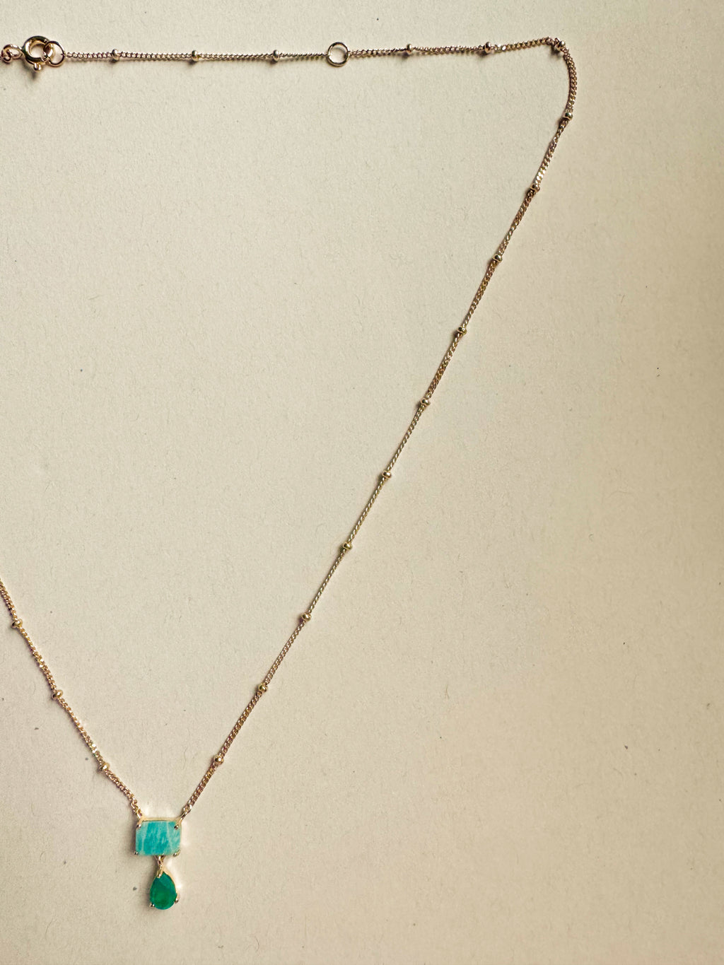 18ct gold-plated silver necklace with amazonite & green onyx