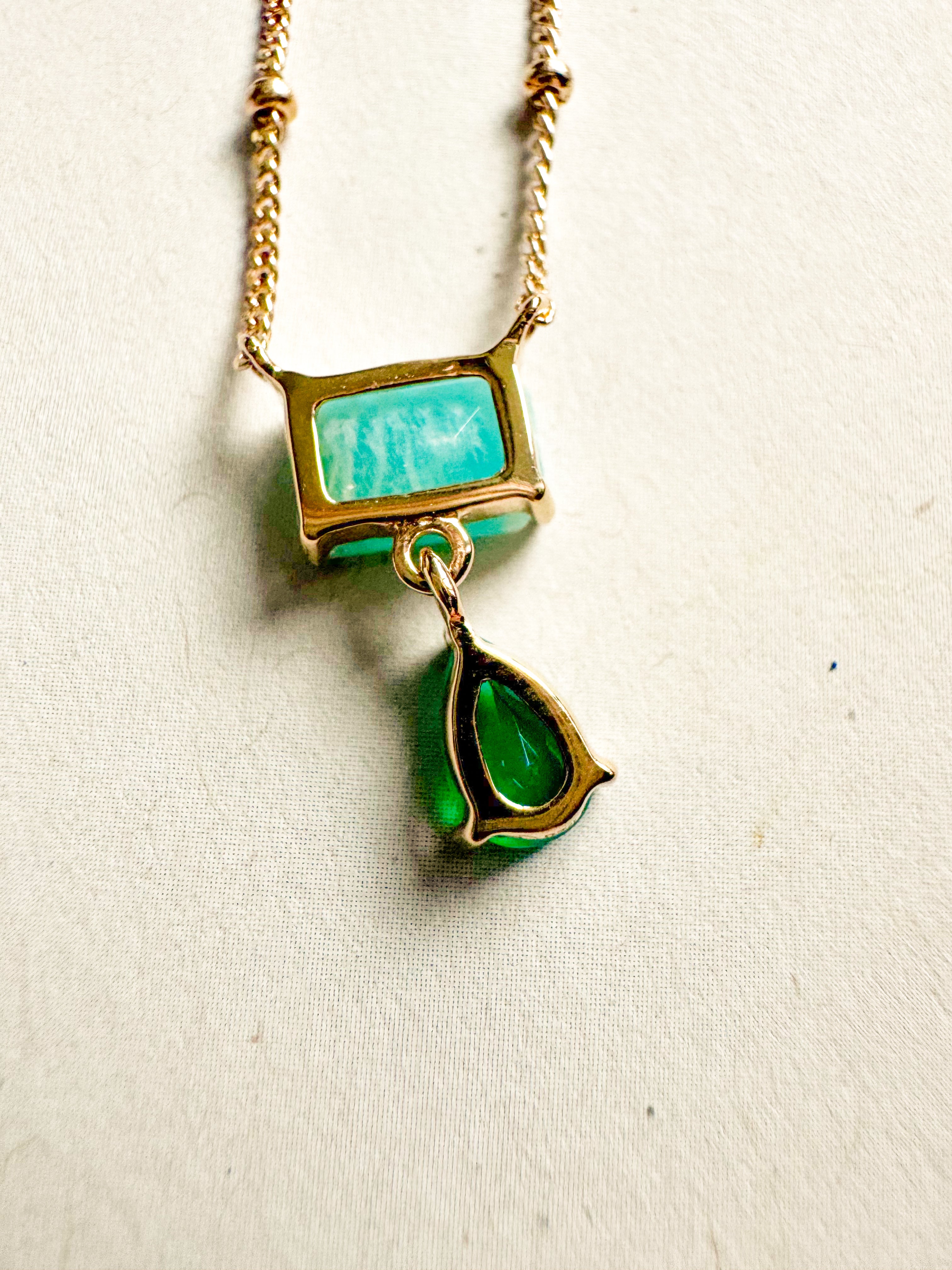 18ct gold-plated silver necklace with amazonite & green onyx