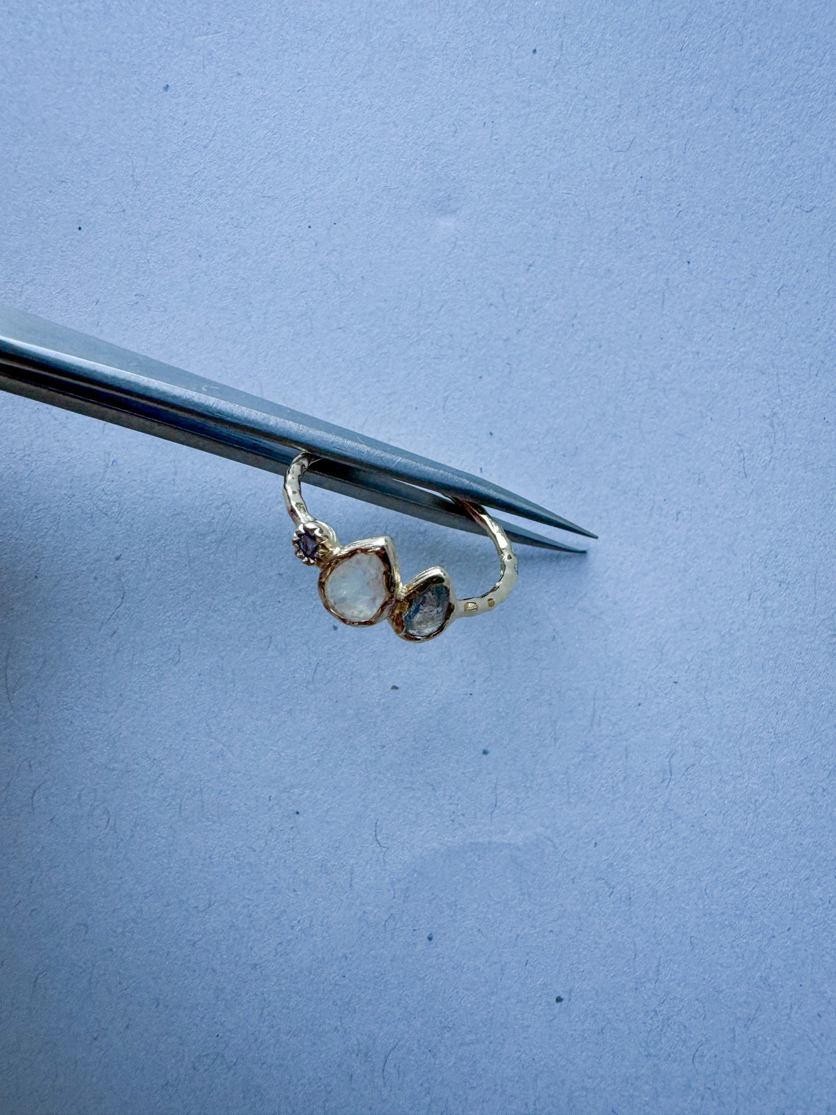 Trio Moonstone, Labradorite and Iolite Ring in 18ct Gold-Plated Sterling Silver