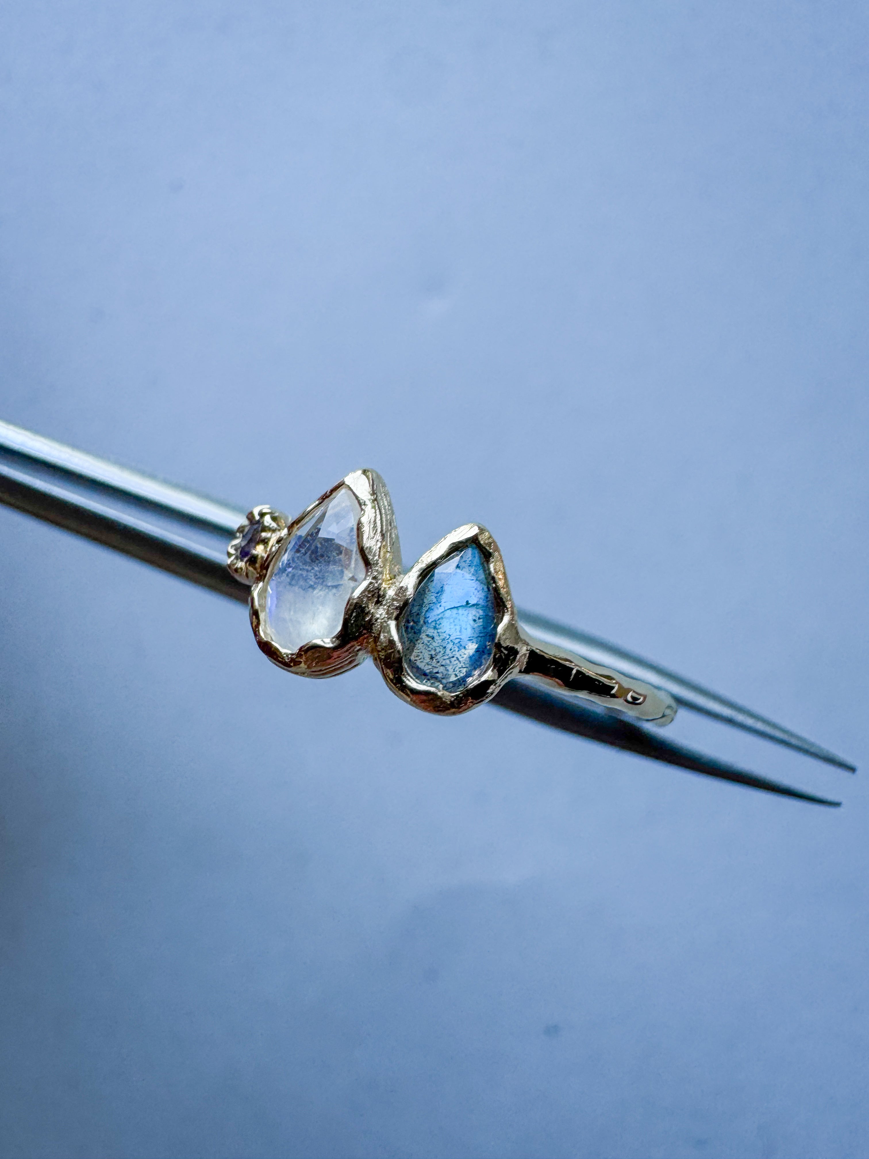 Trio Moonstone, Labradorite and Iolite Ring in 18ct Gold-Plated Sterling Silver