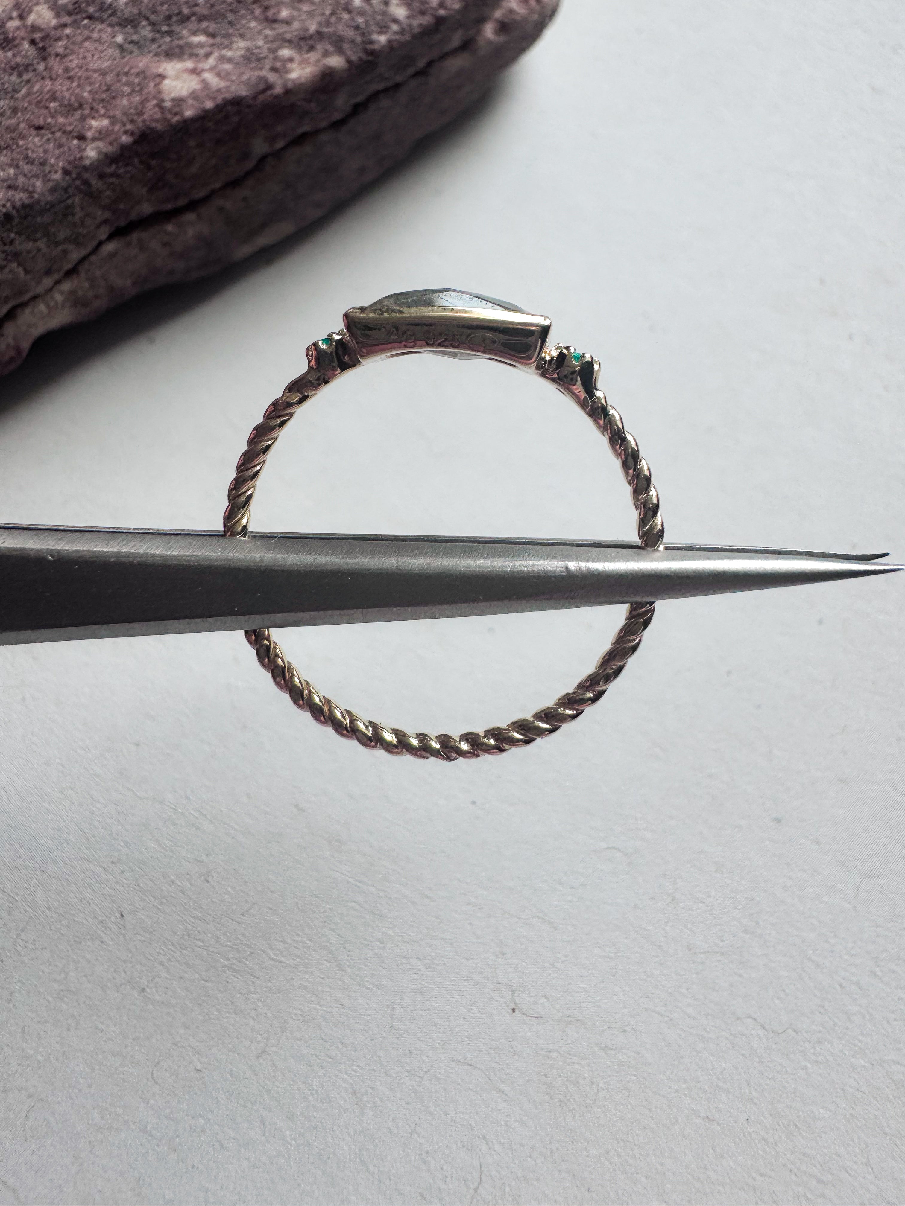18ct gold plated rope silver ring with labradorite & green onyx