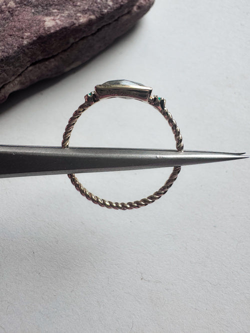 18ct gold plated rope silver ring with labradorite & green onyx