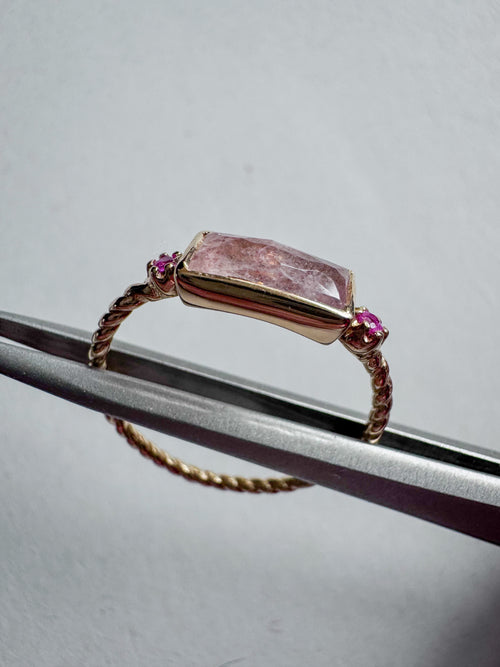 18ct gold plated silver ring with strawberry quartz & ruby