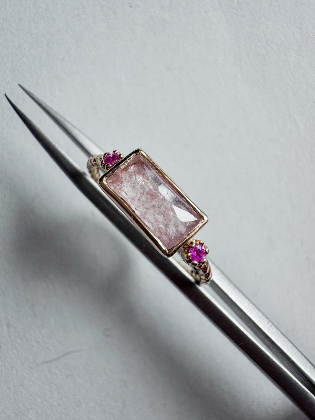18ct gold plated silver ring with strawberry quartz & ruby