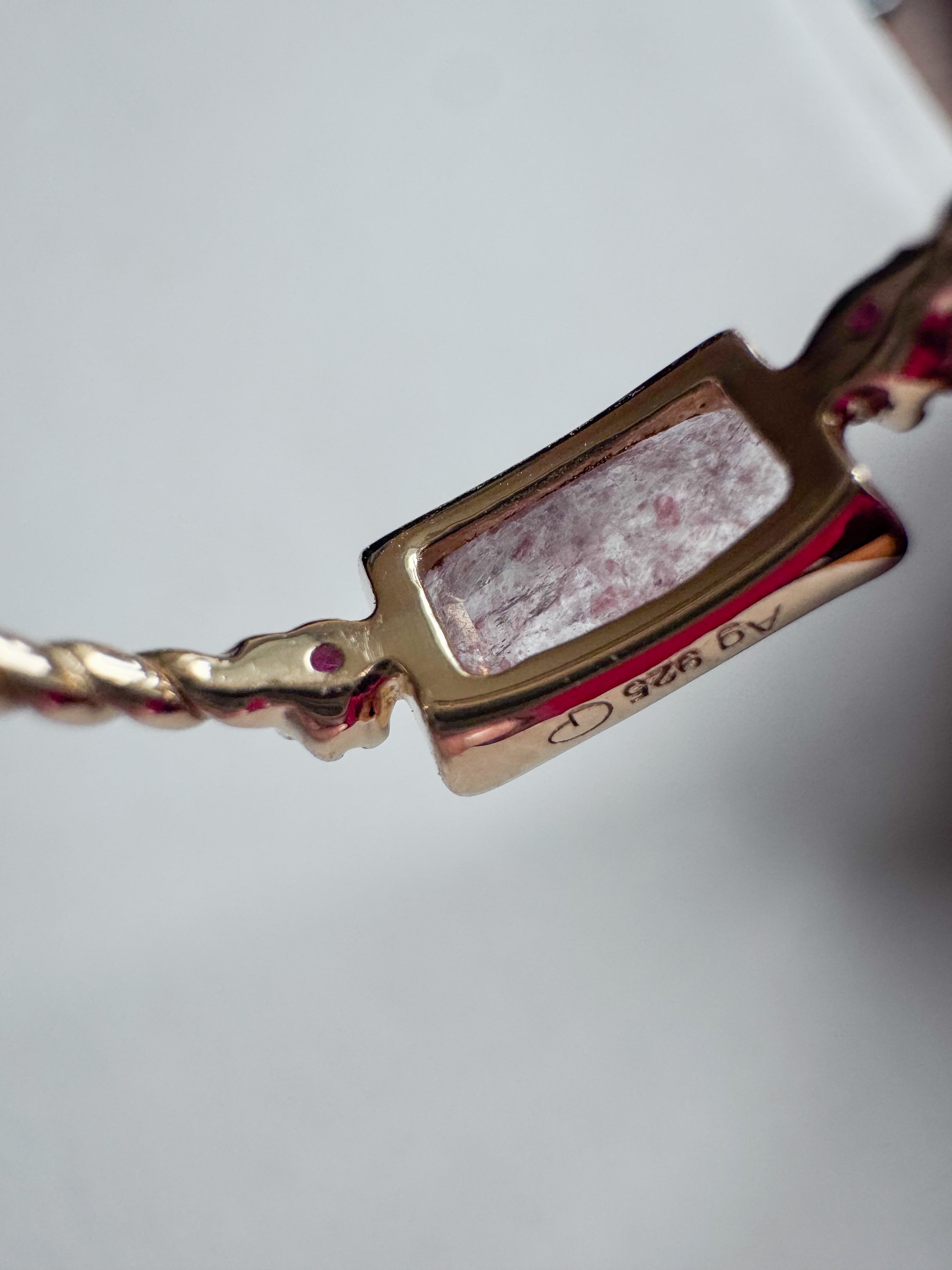 18ct gold plated silver ring with strawberry quartz & ruby