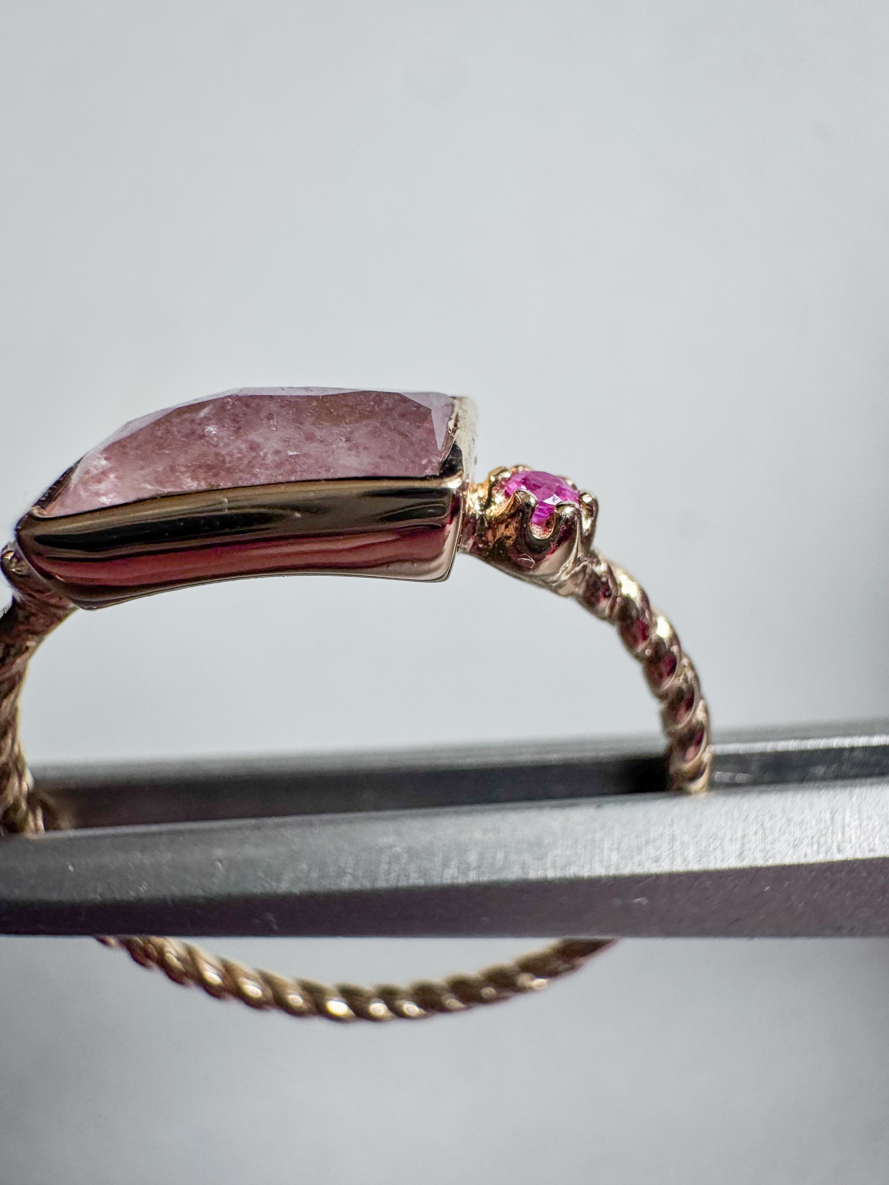 18ct gold plated silver ring with strawberry quartz & ruby