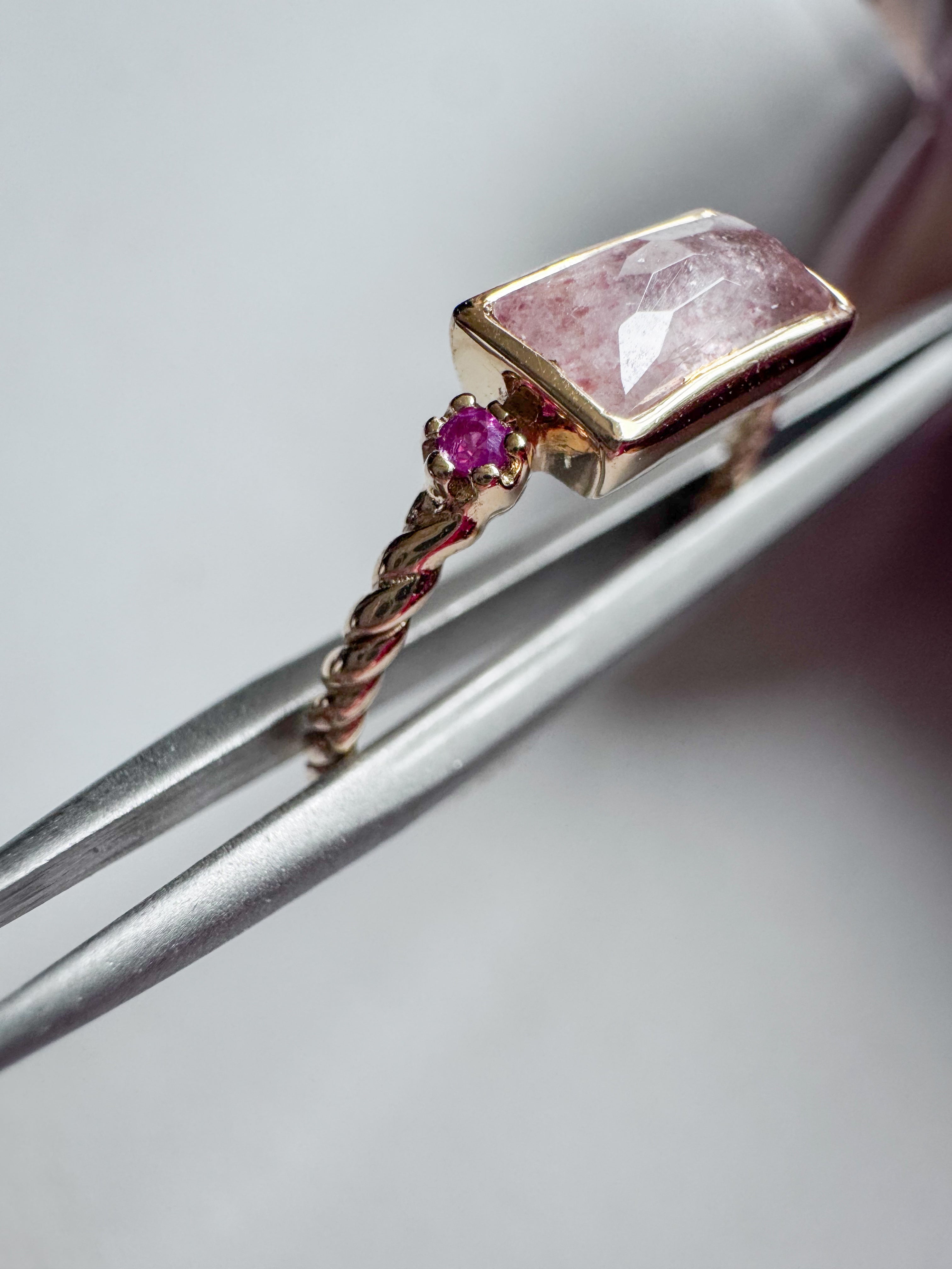 18ct gold plated silver ring with strawberry quartz & ruby