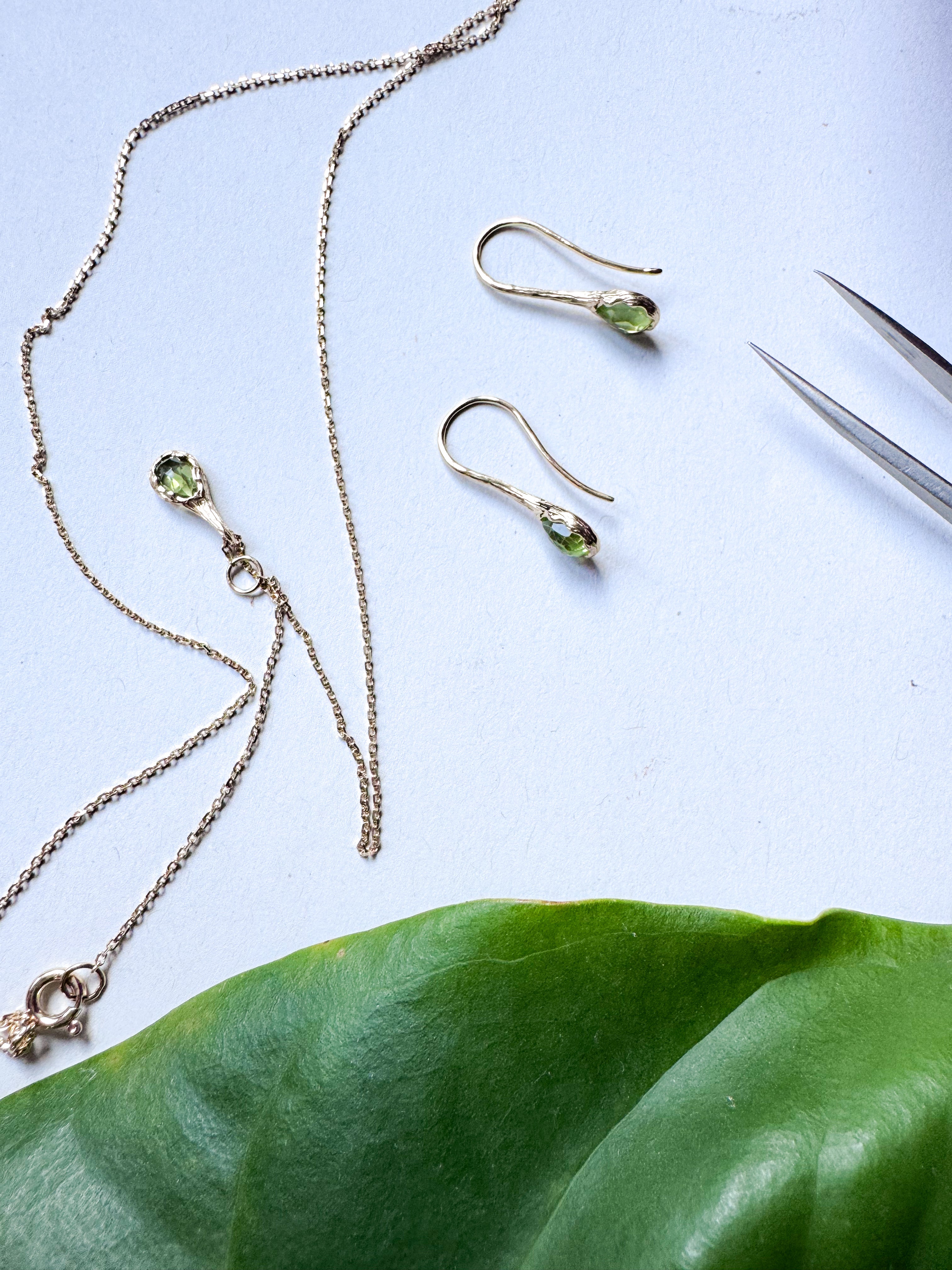 Peridot Drop Necklace and Earrings Set in 18ct Gold-Plated Sterling Silver