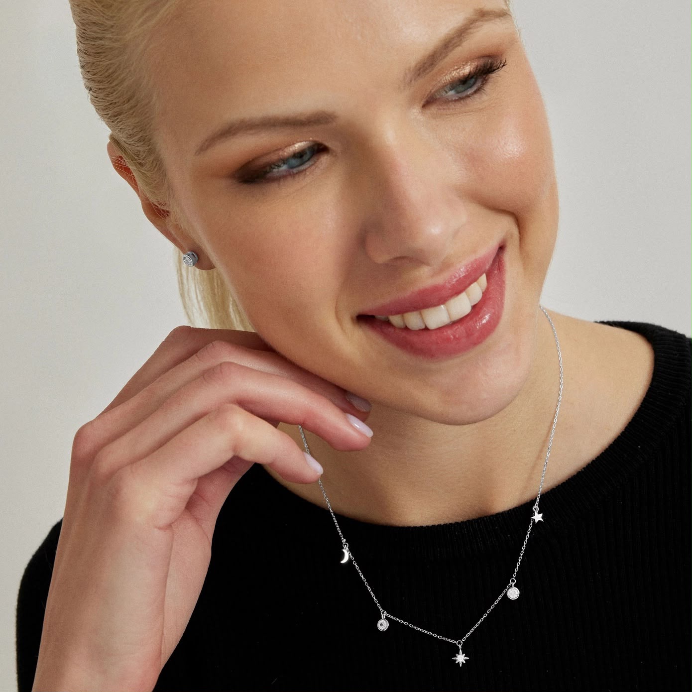 Rhodium-Plated Sterling Silver Star Necklace with Cubic Zirconia