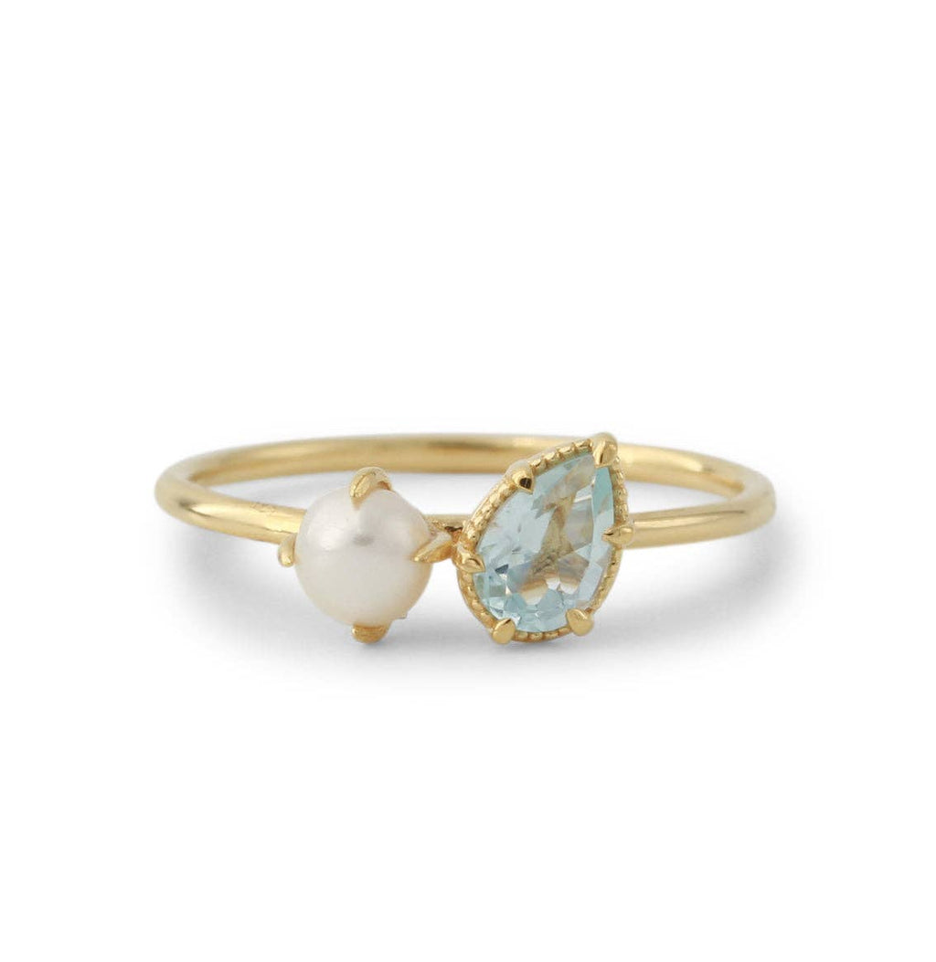 Silver ring 18ct gold-plated with 4x6 mm topaz & 4 mm freshwater cultured pearl
